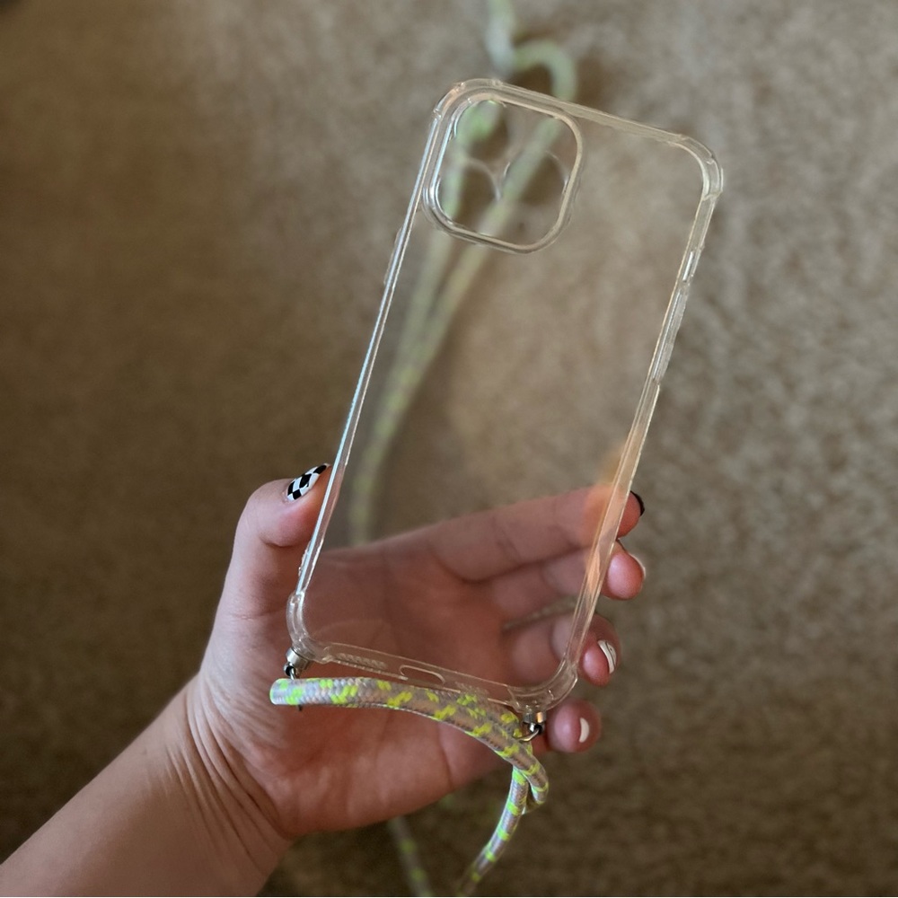 iPhone 12prox max clear silicone case with side straps